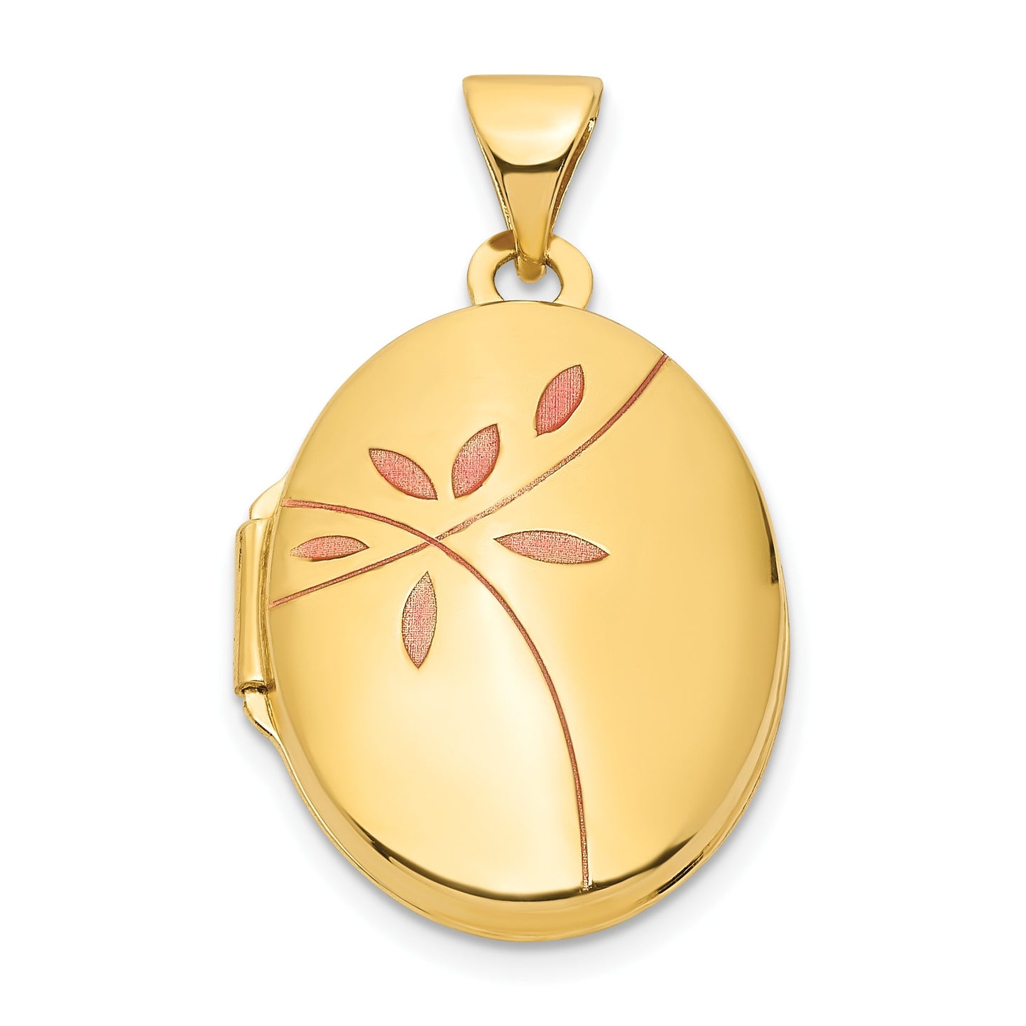14k Pink Enamel Leaves 19mm Oval Locket