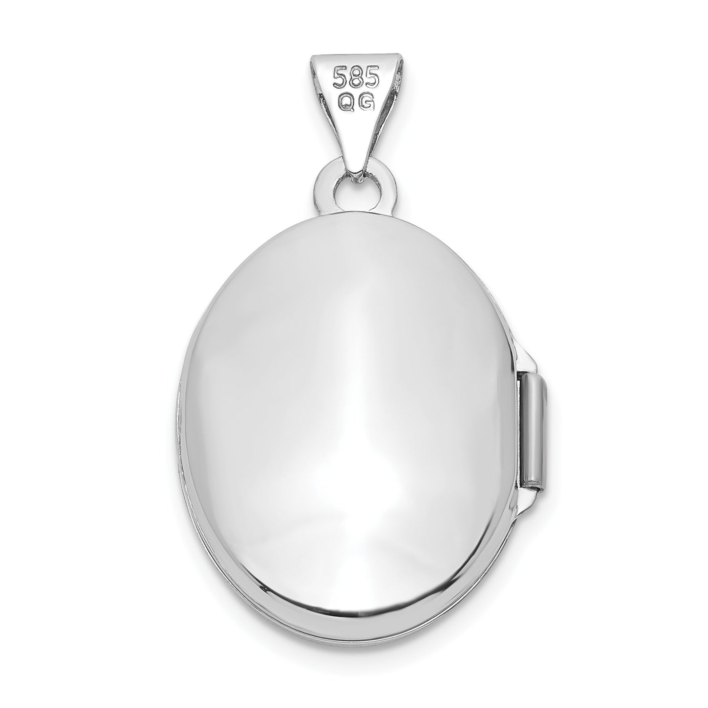 14k White Gold Pink Enamel Leaves 19mm Oval Locket