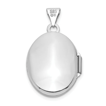 14k White Gold Pink Enamel Leaves 19mm Oval Locket