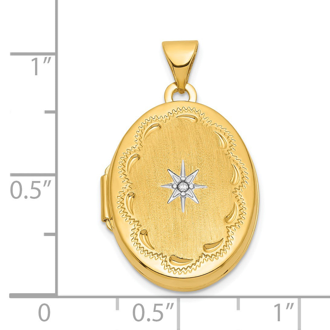 14k with White Rhodium Brushed Diamond Star 21mm Oval Locket
