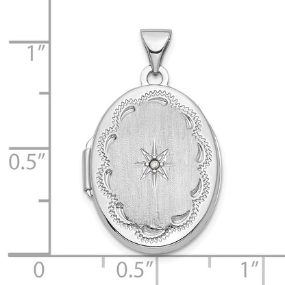14k White Gold Brushed Diamond Star 21mm Oval Locket