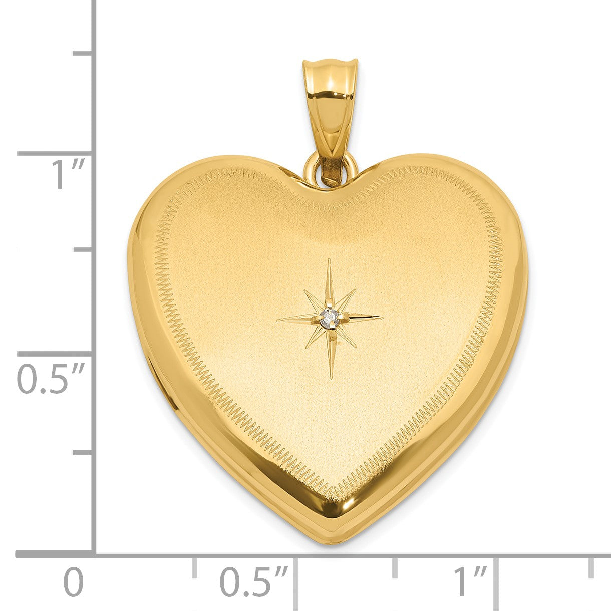 14K Satin and Polished Diamond Star 24mm Heart Locket