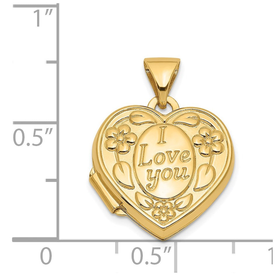 14k Floral I LOVE YOU Script 15mm Heart Locket