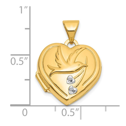 14K with White Rhodium 15mm Dove TOGETHER FOREVER Reversible Heart Locket