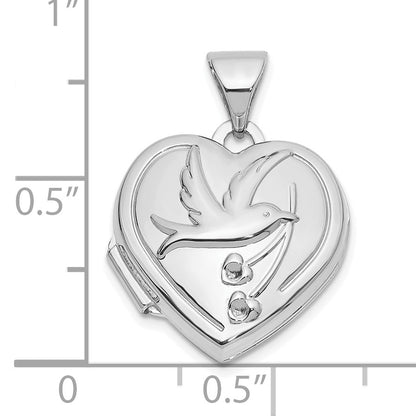 14K White Gold Dove Reversible to TOGETHER FOREVER 15mm Heart Locket