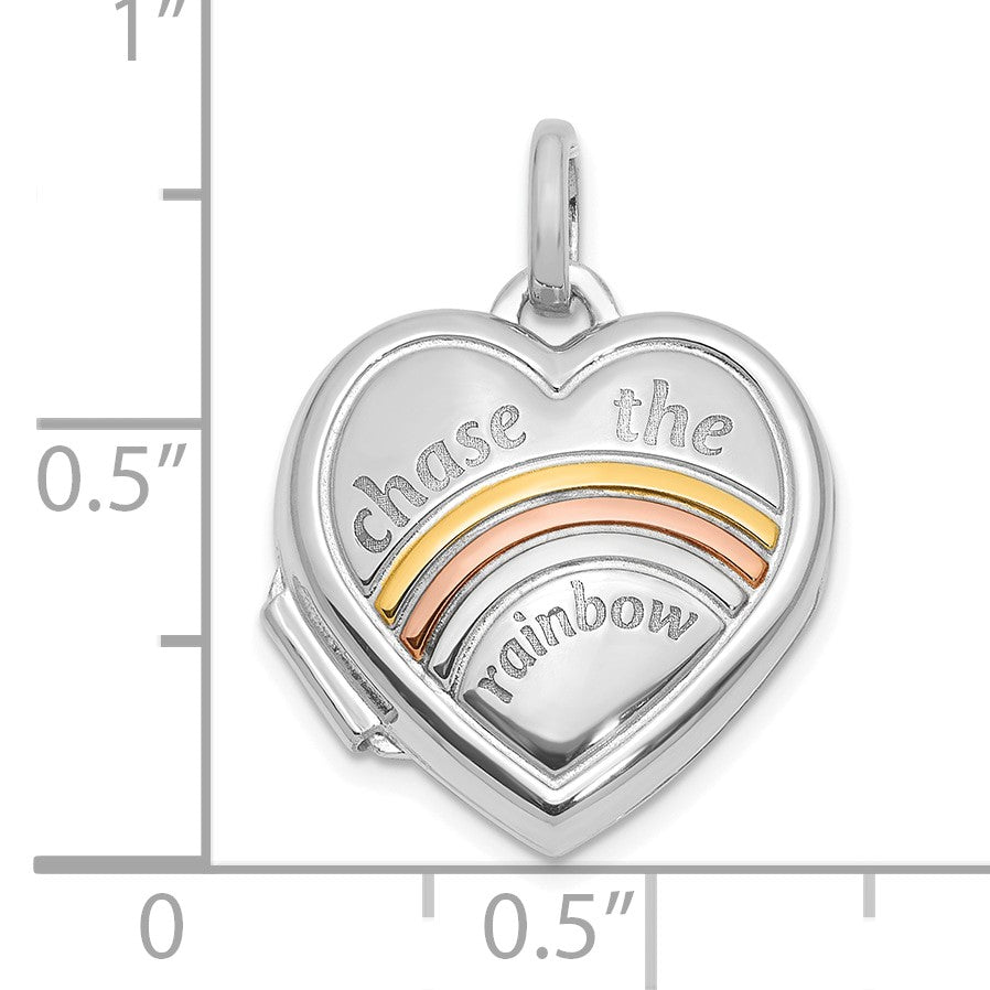 14K White Gold with Rose and Yellow Plating CHASE THE RAINBOW 15mm Heart Locket