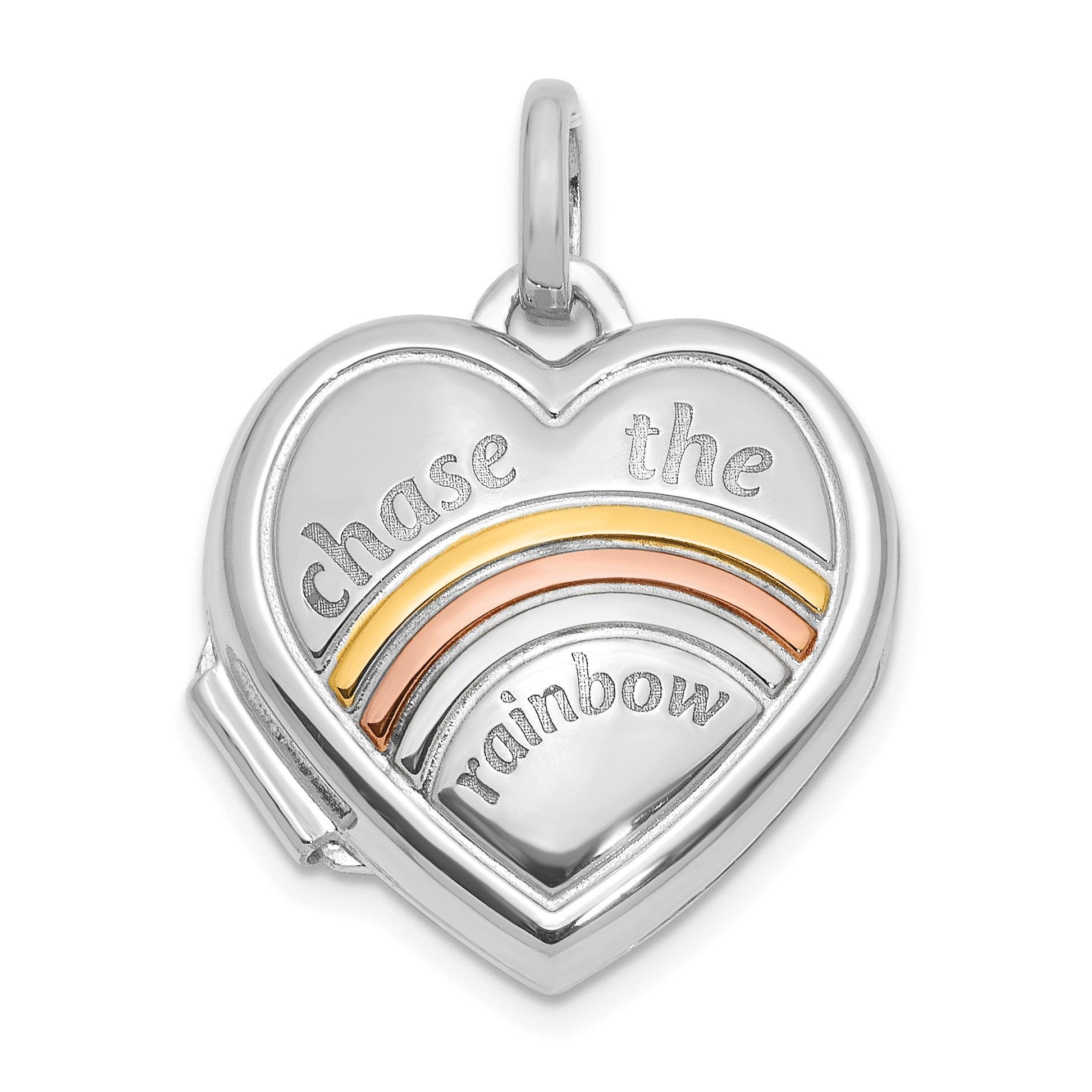 14K White Gold with Rose and Yellow Plating CHASE THE RAINBOW 15mm Heart Locket