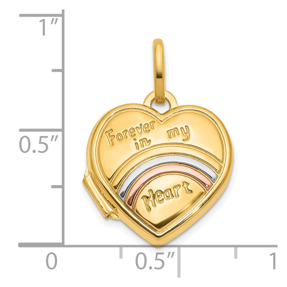 14K with Rose and White Rhodium 15mm FOREVER IN MY HEART Heart Locket