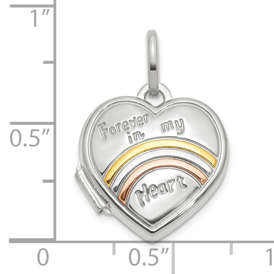 14K White Gold with Rose and Yellow Plating FOREVER IN MY HEART 15mm Heart Locket