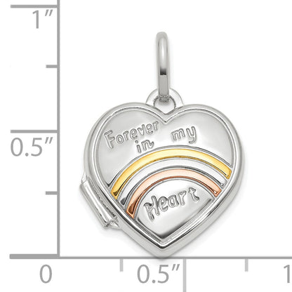 14K White Gold with Rose and Yellow Plating FOREVER IN MY HEART 15mm Heart Locket