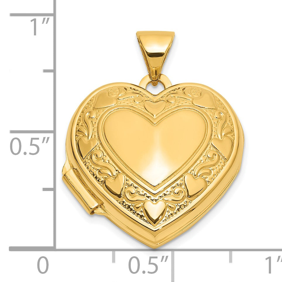 14k Polished Heart Border Reverses to LOVE YOU Poem 18mm Heart Locket