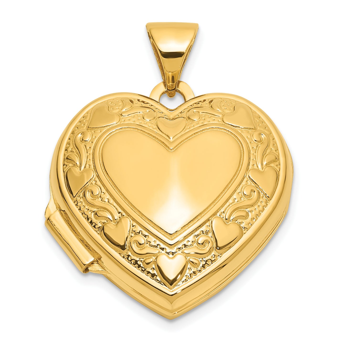 14k Polished Heart Border Reverses to LOVE YOU Poem 18mm Heart Locket
