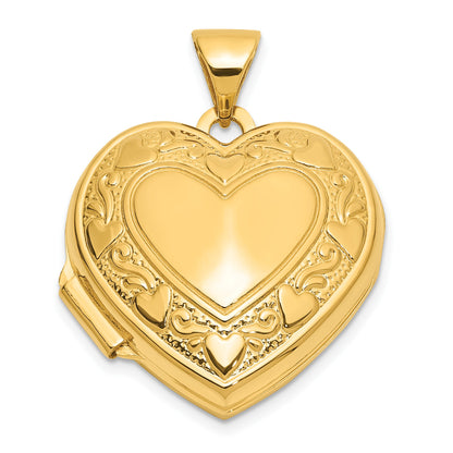 14k Polished Heart Border Reverses to LOVE YOU Poem 18mm Heart Locket