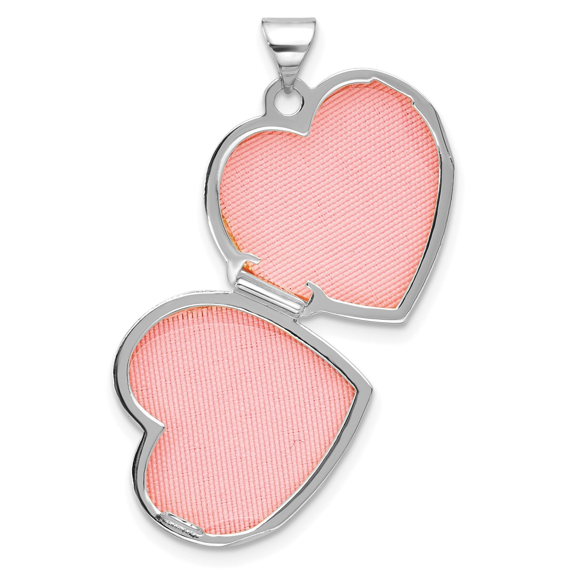 14k White Gold Heart Border Reverses to LOVE YOU Poem 18mm Heart Locket