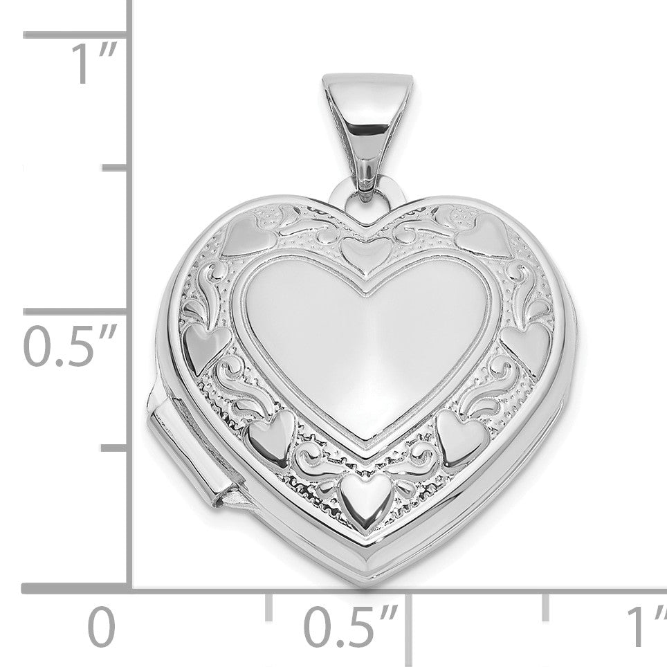14k White Gold Heart Border Reverses to LOVE YOU Poem 18mm Heart Locket