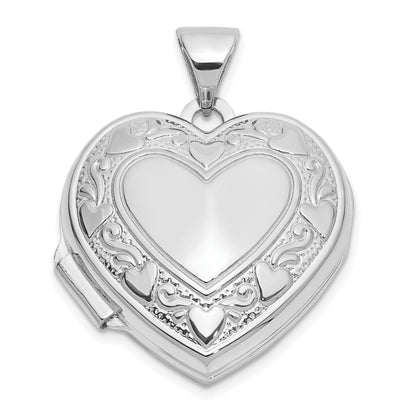 14k White Gold Heart Border Reverses to LOVE YOU Poem 18mm Heart Locket