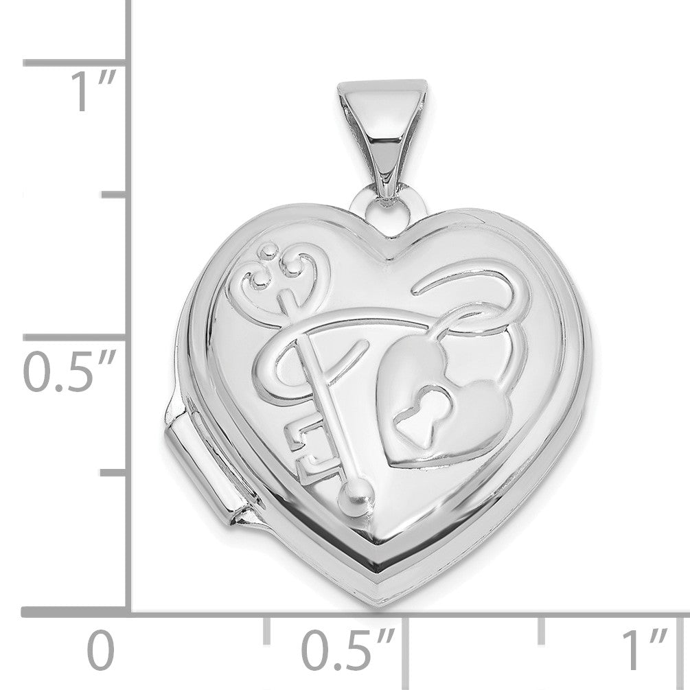 14K White Gold Lock and Key Reverses to YOU HOLD THE KEY TO MY HEART 18mm Heart Locket