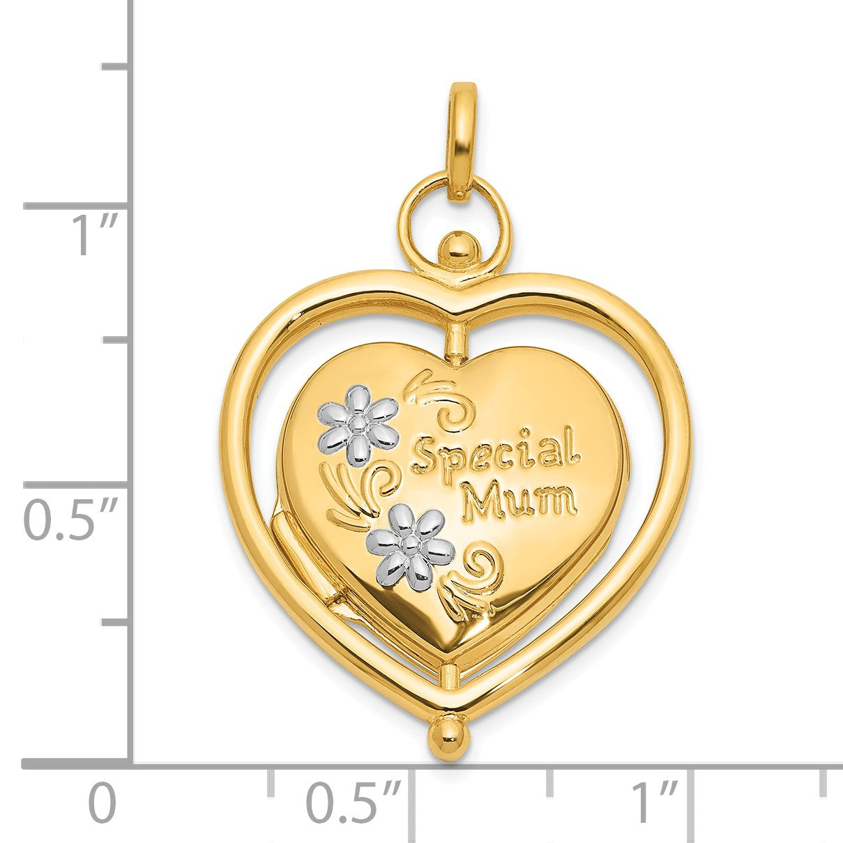 14K and White Rhodium Floral SPECIAL MUM and Tree in Spinning Frame Reversible 15mm Heart Locket