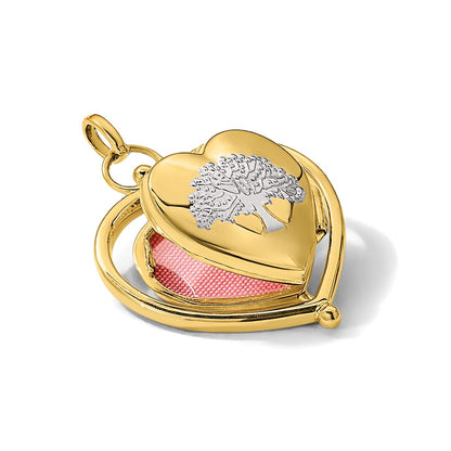 14K and White Rhodium Floral SPECIAL MUM and Tree in Spinning Frame Reversible 15mm Heart Locket