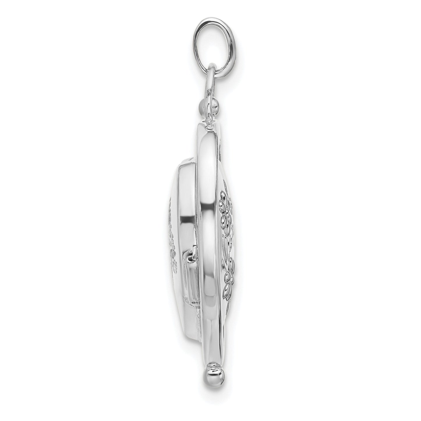 14K White Gold Floral SPECIAL MUM and Tree in Spinning Frame Reversible 15mm Heart Locket