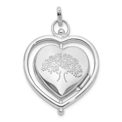 14K White Gold Floral SPECIAL MUM and Tree in Spinning Frame Reversible 15mm Heart Locket