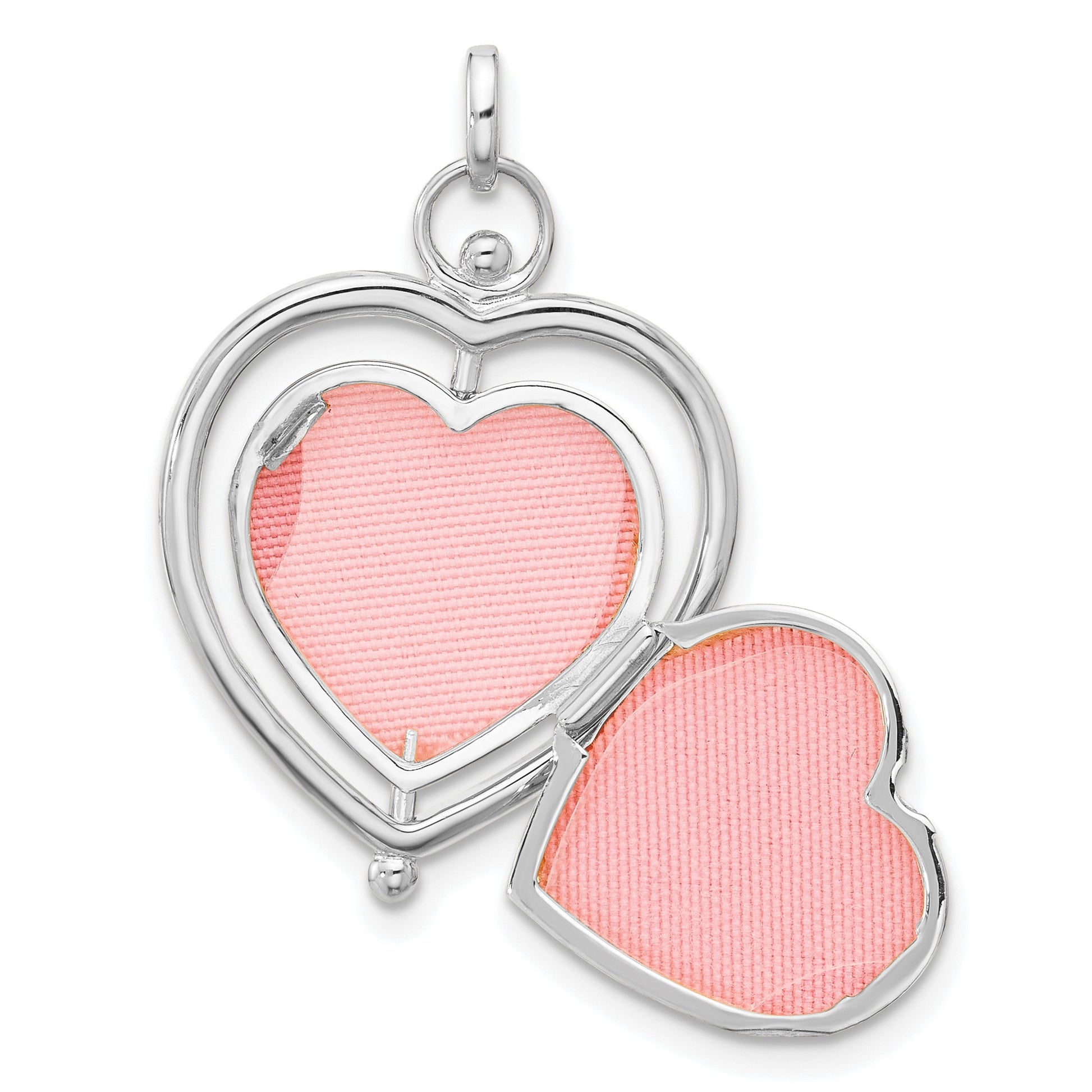 14K White Gold Floral SPECIAL MUM and Tree in Spinning Frame Reversible 15mm Heart Locket