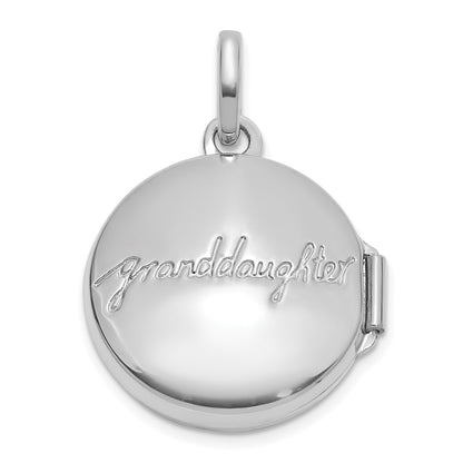 14K White Gold Polished Floral Reverses to GRANDDAUGHTER 16mm Round Locket