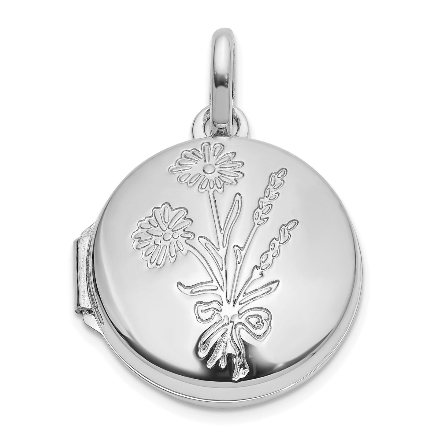 14K White Gold Polished Floral Reverses to GRANDDAUGHTER 16mm Round Locket