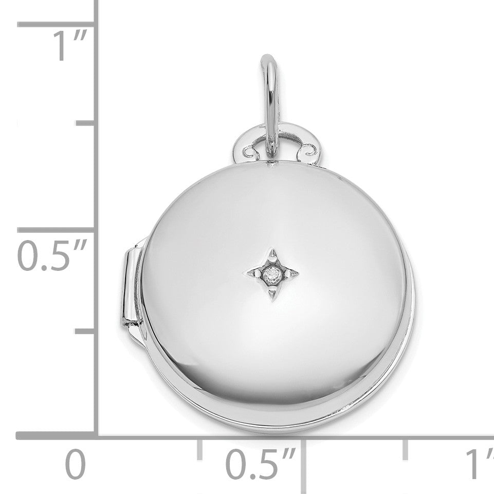 14k White Gold Polished Diamond 16mm Round Locket