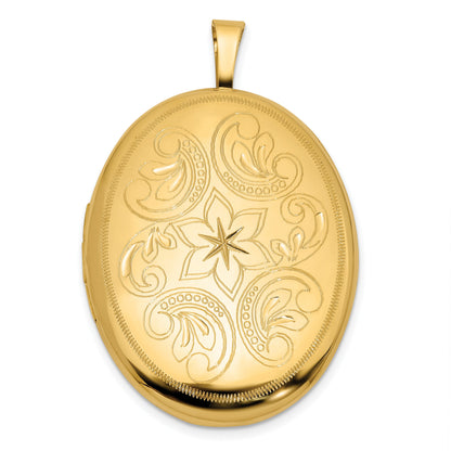 14k Polished Floral Scrolled 20mm Oval Locket