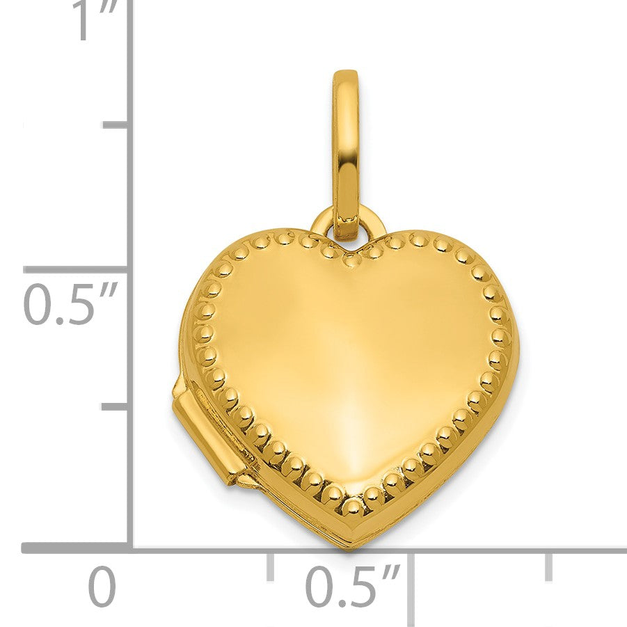 14k Polished with Beaded Edge Border 15mm Heart Locket