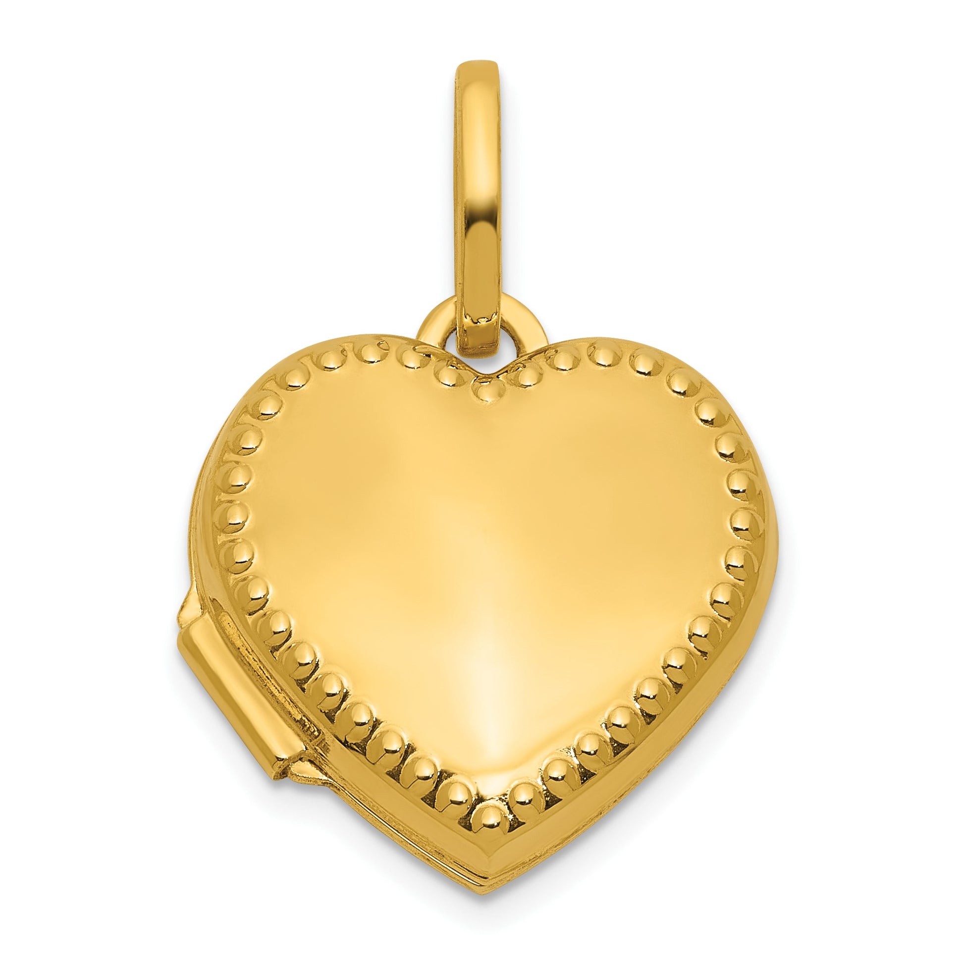 14k Polished with Beaded Edge Border 15mm Heart Locket