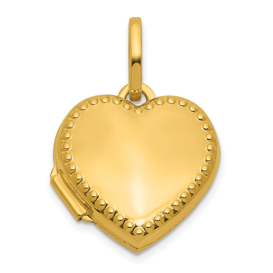 14k Polished with Beaded Edge Border 15mm Heart Locket