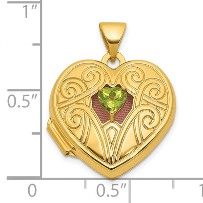 14k Polished Peridot August Birthstone 18mm Heart Locket