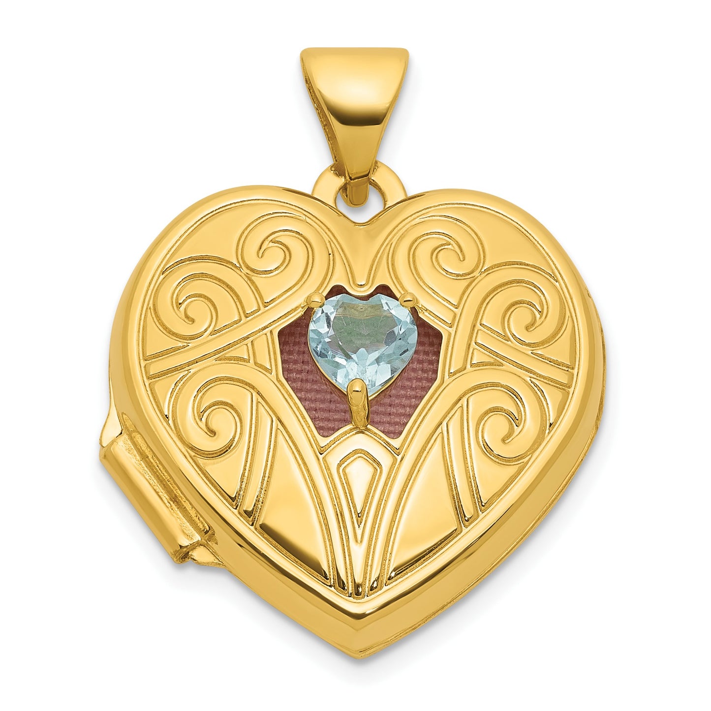 14k Polished Blue Topaz December Birthstone 18mm Heart Locket
