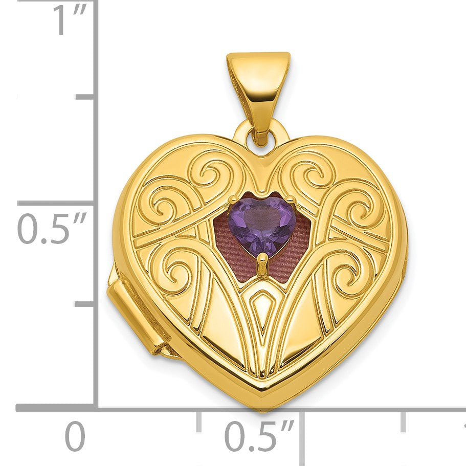14k Polished Amethyst February Birthstone 18mm Heart Locket