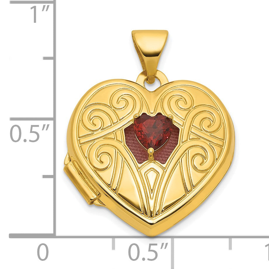 14k Polished Garnet January Birthstone 18mm Heart Locket