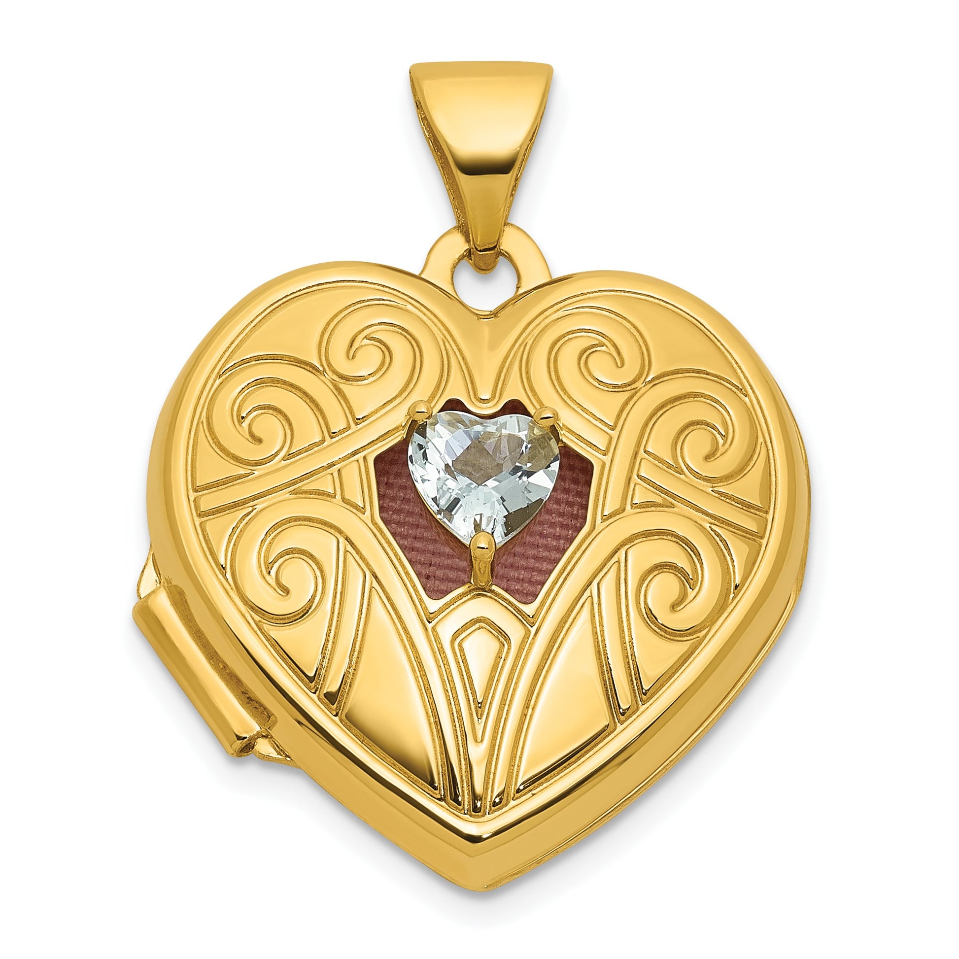 14k Polished Aquamarine March Birthstone 18mm Heart Locket