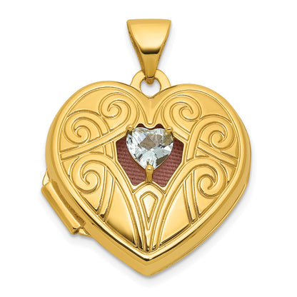 14k Polished Aquamarine March Birthstone 18mm Heart Locket