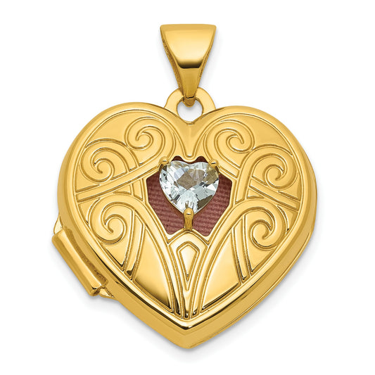 14k Polished Aquamarine March Birthstone 18mm Heart Locket