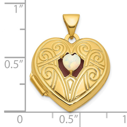 14k Polished Opal October Birthstone 18mm Heart Locket