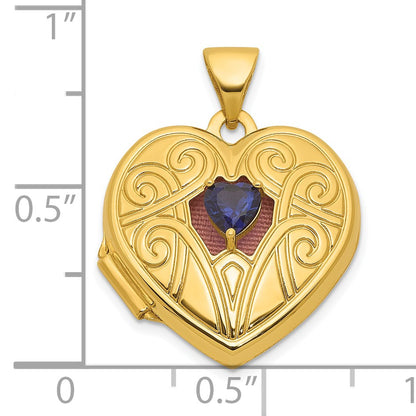 14k Polished Lab Created Sapphire September Birthstone 18mm Heart Locket