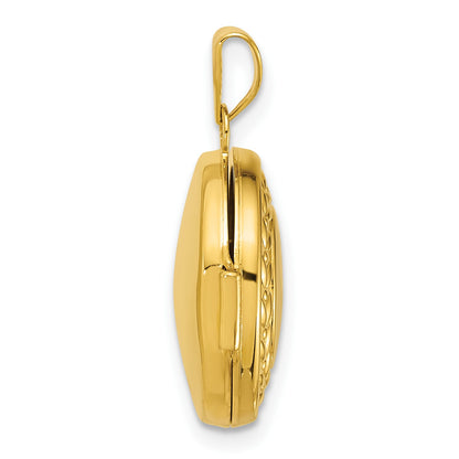 14k Polished Half Point Diamond Leaf Border 16mm Round Locket