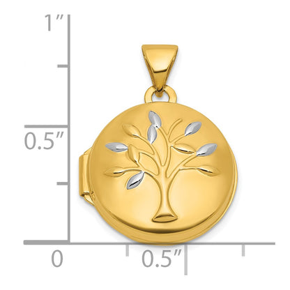 14k & Rhodium Polished Tree Of Life 16mm Round Locket