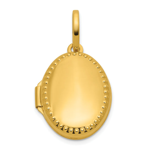 14k Polished with Beaded Border 17mm Oval Locket