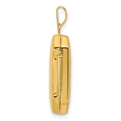 14k Half Point Diamond Polished Floral And Star 20mm Rectangle Locket