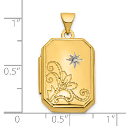 14k Half Point Diamond Polished Floral And Star 20mm Rectangle Locket