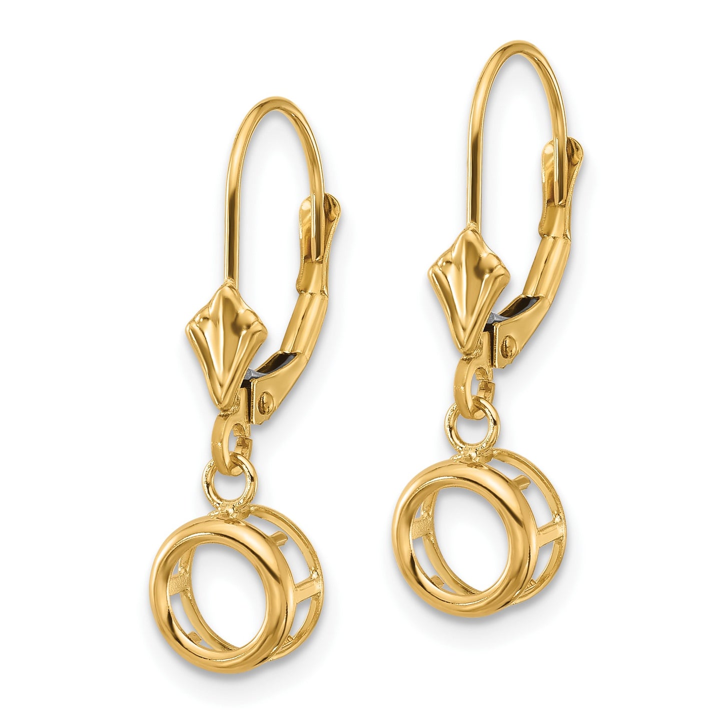14k 6mm Round Bezel Leverback Earring Mountings