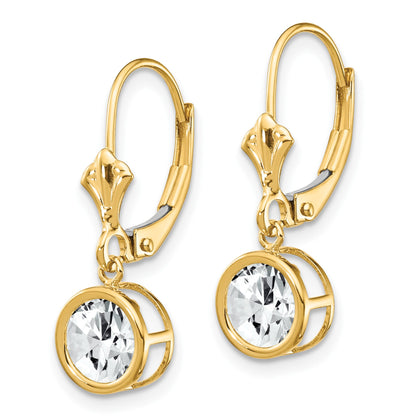 14k 6mm Round Cubic Zirconia Bezel Leverback Dangle Earrings