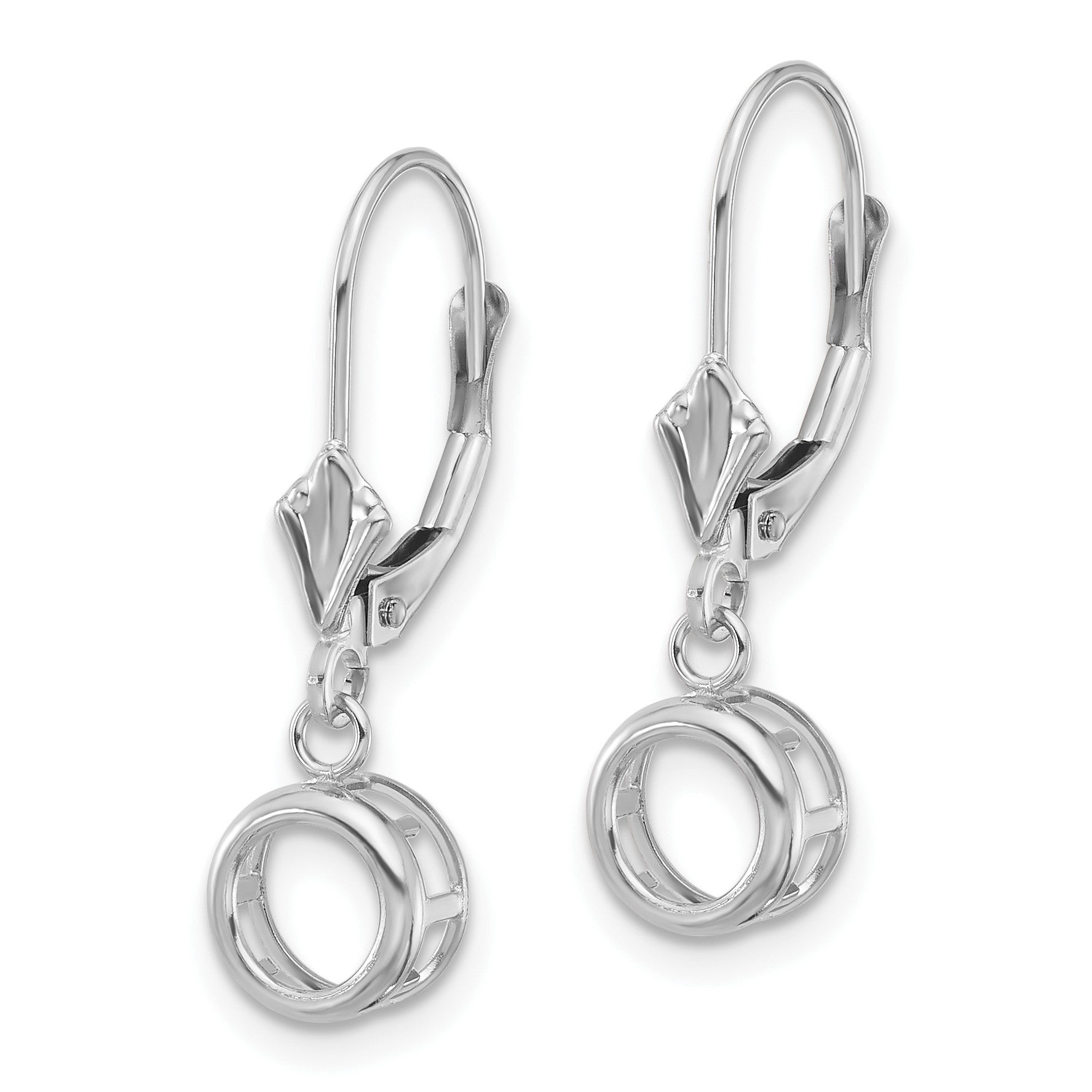 14k White Gold 6mm Round Bezel Leverback Earring Mountings